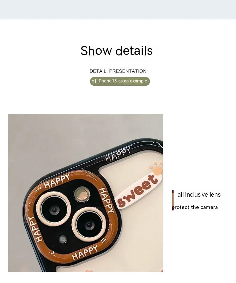 Silicone phone case with coffee bear doll pendant in cream colour for Apple iPhone models
