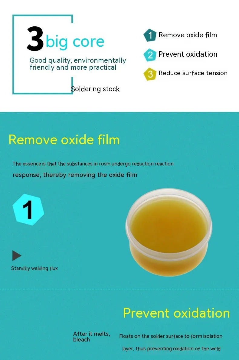 High purity rosin soldering flux paste in 50g and 85g containers for electric soldering iron