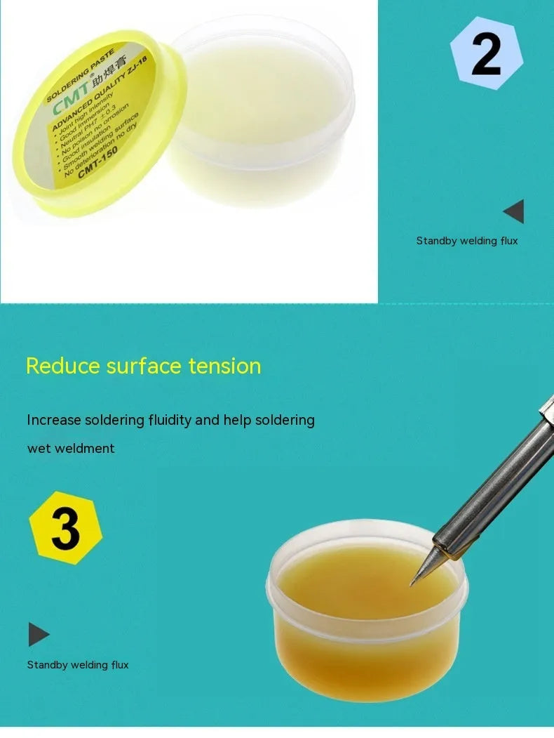 High purity rosin soldering flux paste in 50g and 85g containers for electric soldering iron