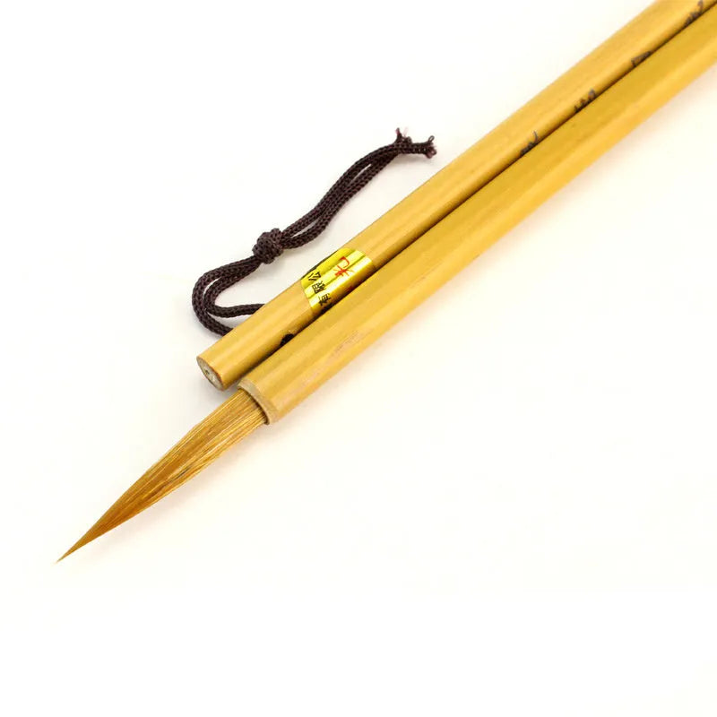 Traditional Langhao Chinese calligraphy brush with wolf hair nib for detailed ink painting