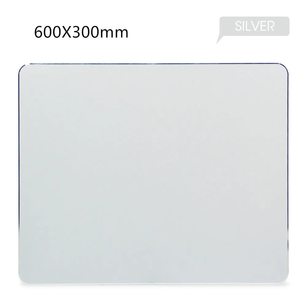 Aluminium alloy double-sided mouse pad in black finish on a desk for gaming or office use