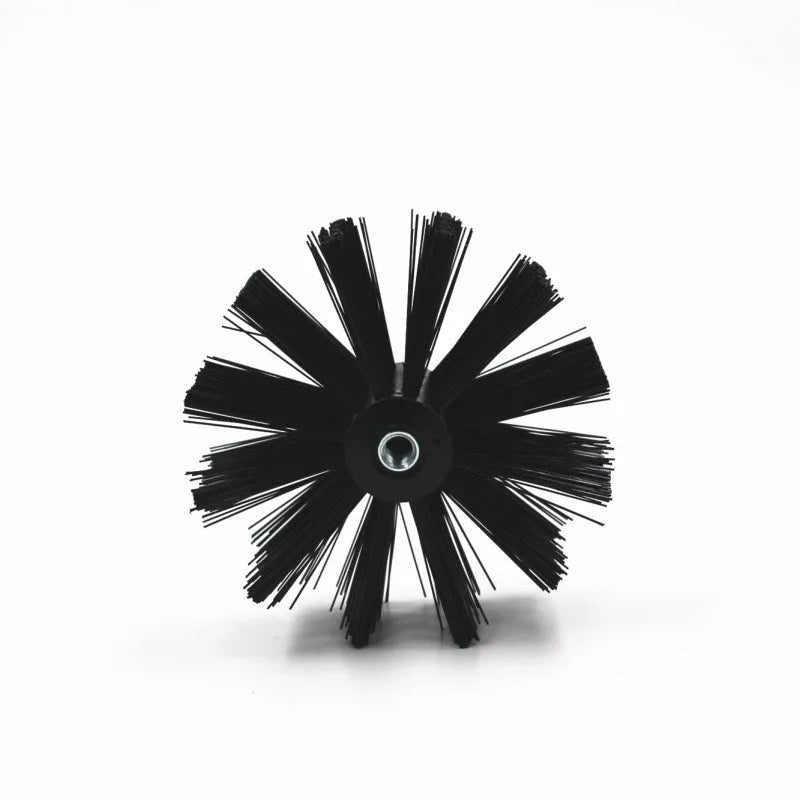 Dryer vent cleaning brush kit with 6 nylon rods, 100mm brush head, and galvanised wire bristles on white background