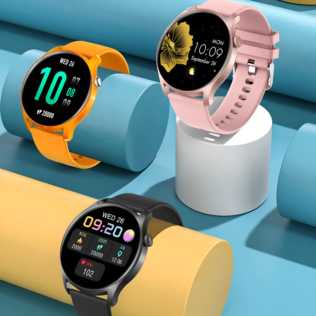 Smart watch with colour display showing heart rate monitoring on silicone wristband