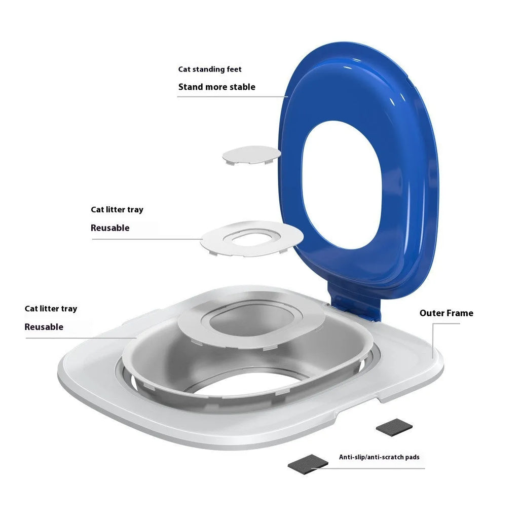 Fifth generation cat toilet with trainer tray and mat in grey, green or blue colours