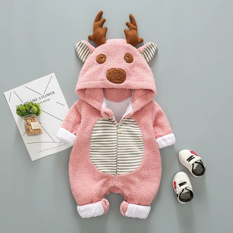 Long sleeve baby romper with lace-up strap closure in khaki, pink, and white colour options
