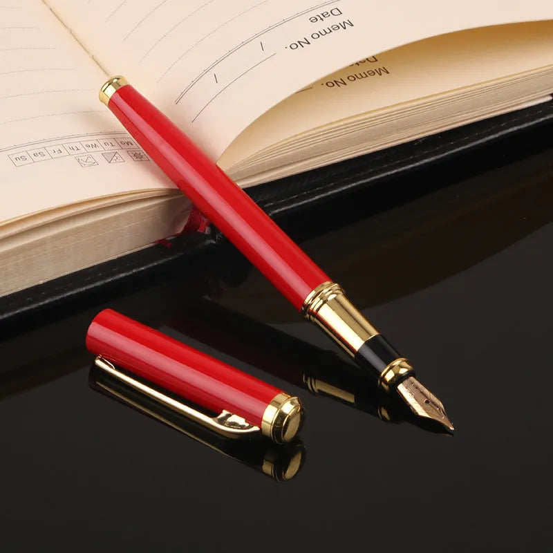 Metal ink pen with 0.5mm Yijin NIB in black colour, lying horizontally on a white surface