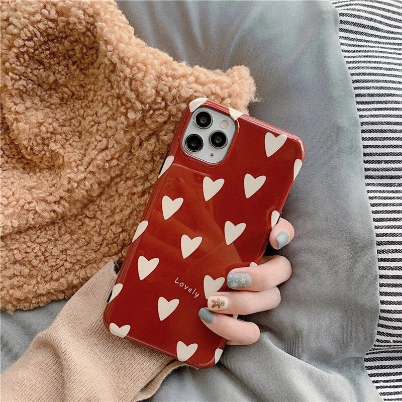 Love Glossy TPU phone case for Apple iPhone in solid colour, red back cover with smooth finish