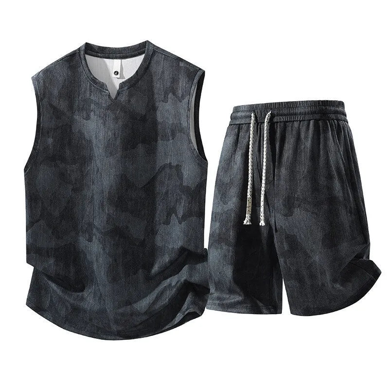 Sleeveless vest and shorts two-piece casual suit in quick-drying fabric for larger sizes