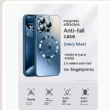 Frosted glass magnetic suction phone case in matte finish for iPhone 15 Pro Max, anti-fingerprint drop protection