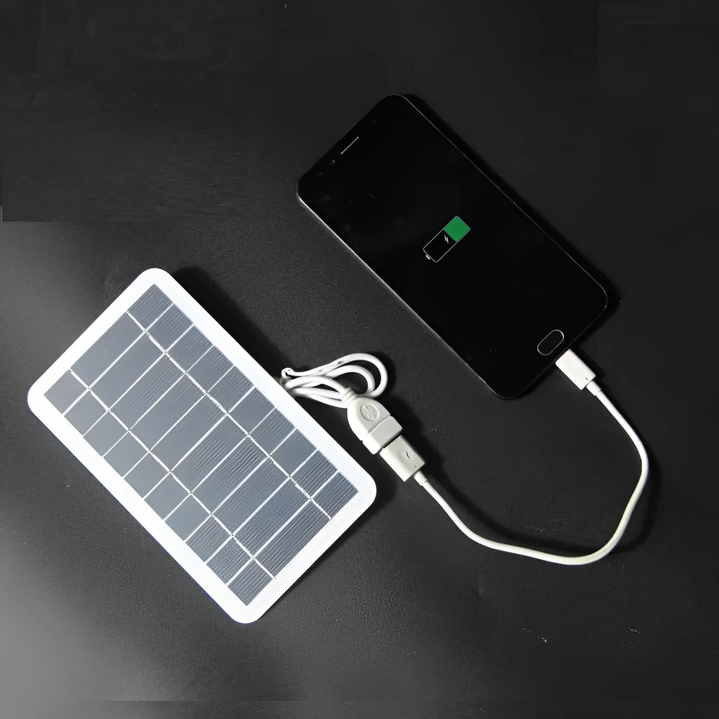 Compact 157x94mm PET solar panel charger with USB cable for device charging