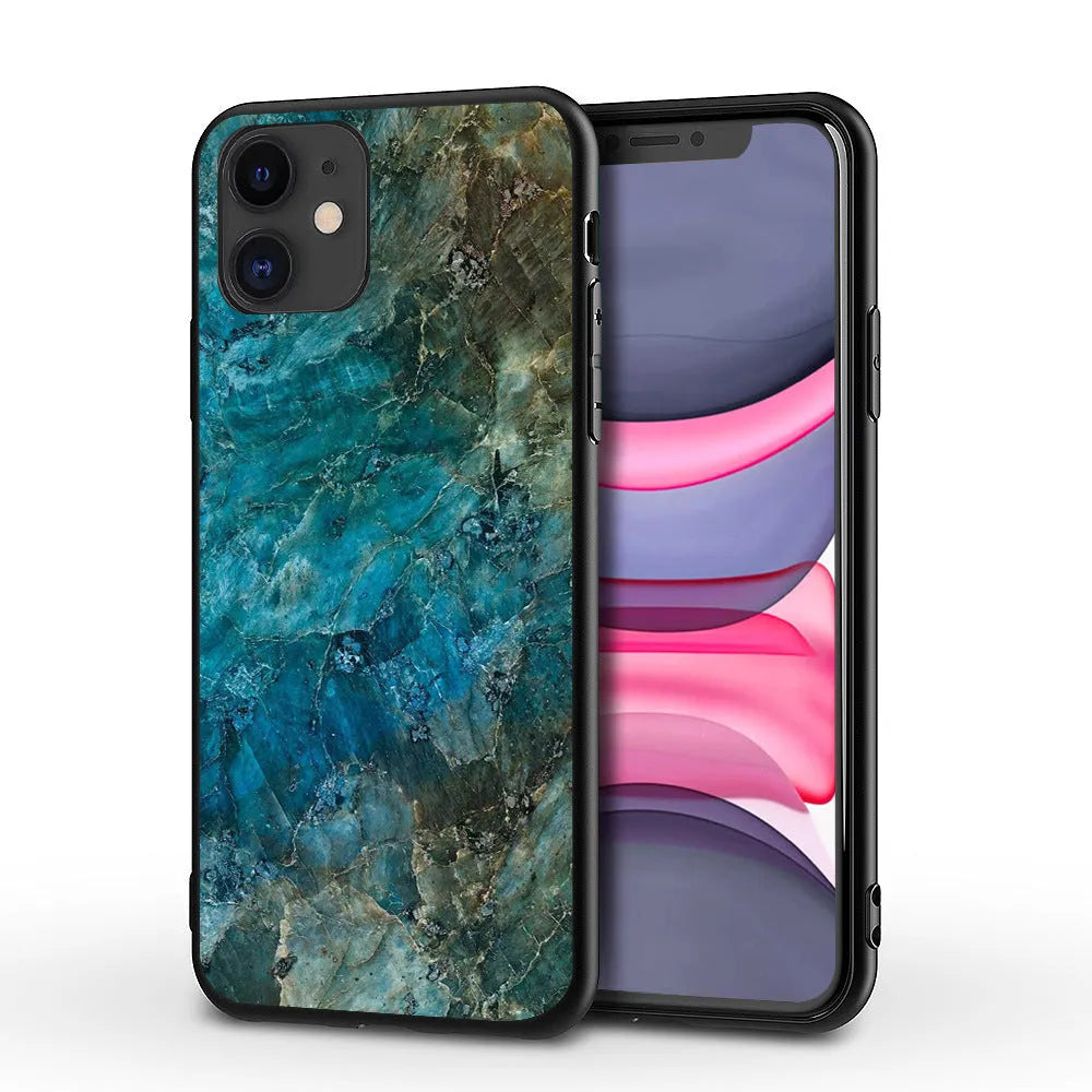 Marble pattern back cover iPhone case showing TPU and PC construction.