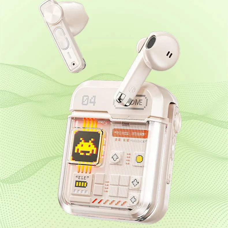 Retro video game Bluetooth headset in black with breathing light and compact design