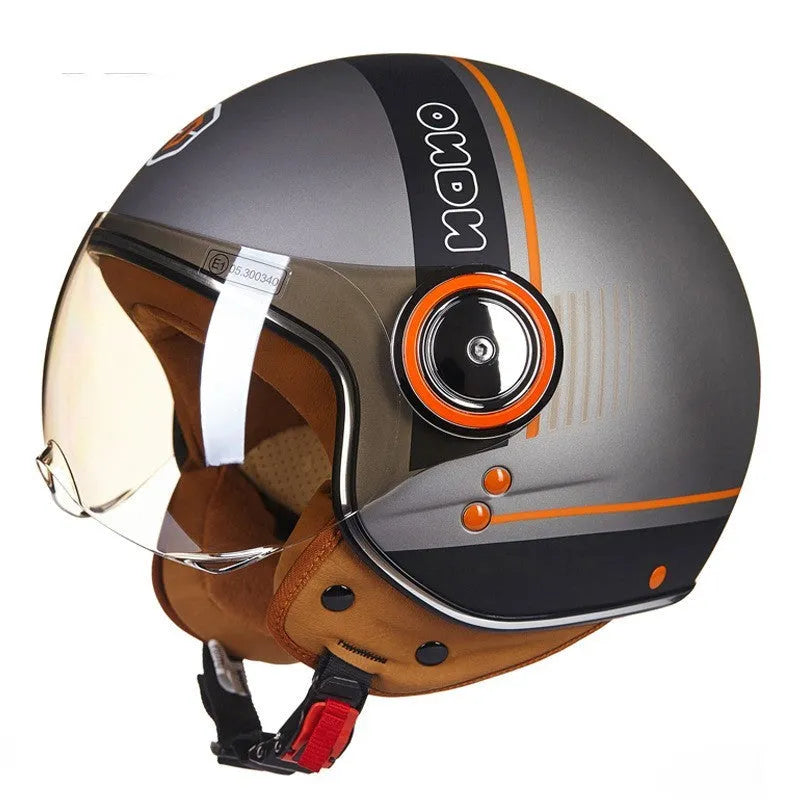 Retro style half helmet for battery cars in bright two-tone colour with lightweight ABS construction