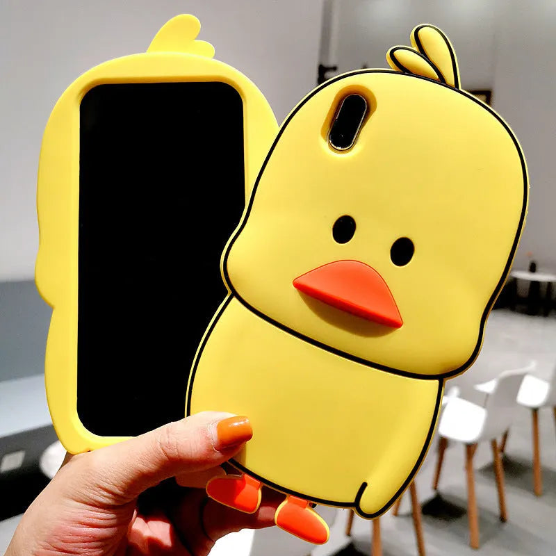 Green silicone phone case with cartoon animal design for Apple iPhone showing back cover