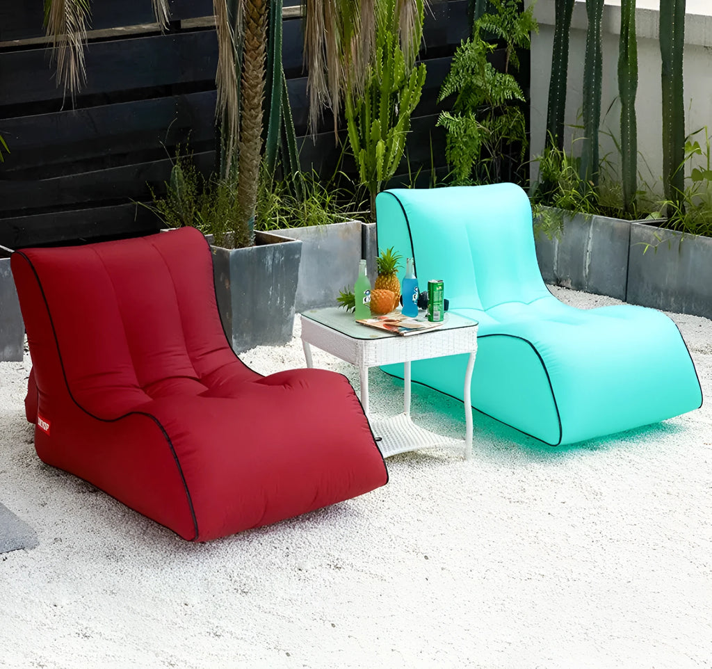 Air sofa outdoor portable single inflatable bed in green, 200kg load capacity, 210T nylon