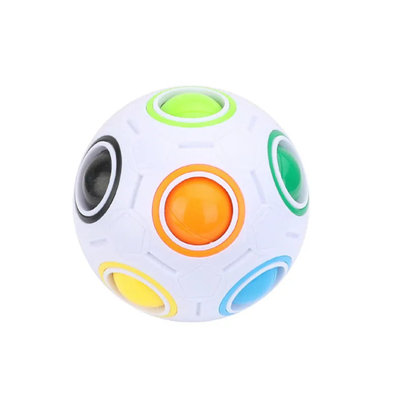Multicoloured hexagon plastic puzzle ball with visible internal coloured balls, 7cm in diameter.