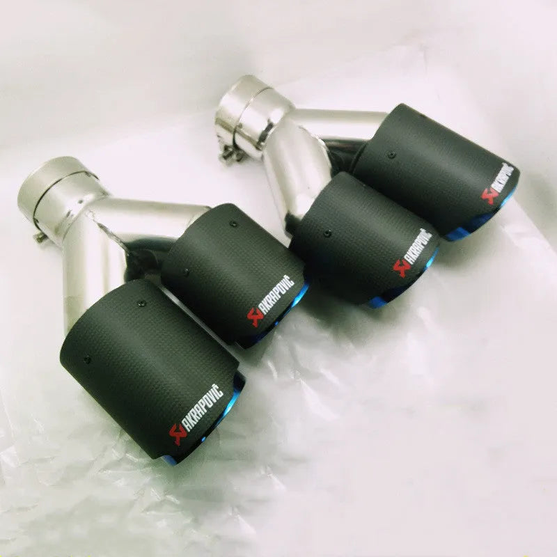 Universal carbon fiber double outlet blue mouth modified exhaust tail throat in black with 180mm diameter