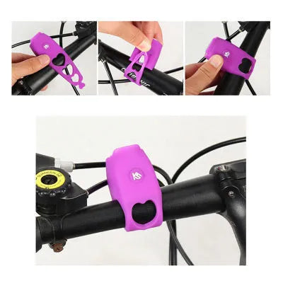 Violet bike electronic bell with 120dB horn, six voice modes, IPX4 waterproof silicone mount on handlebar