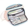Canvas plaid pencil case with striped Korean style square shape