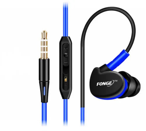 Red ear-hook wired headset with 3.5mm plug and microphone on a 1.2 metre cable.