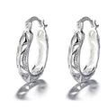 Geometric metal earrings for women with electroplated silver finish, individually packed.