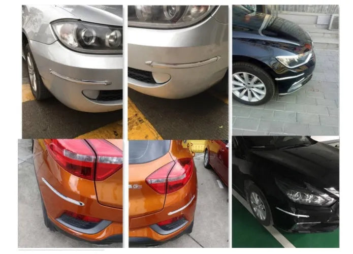 Set of 4 silver car anti-collision strips 41cm long electroplated bumper protectors