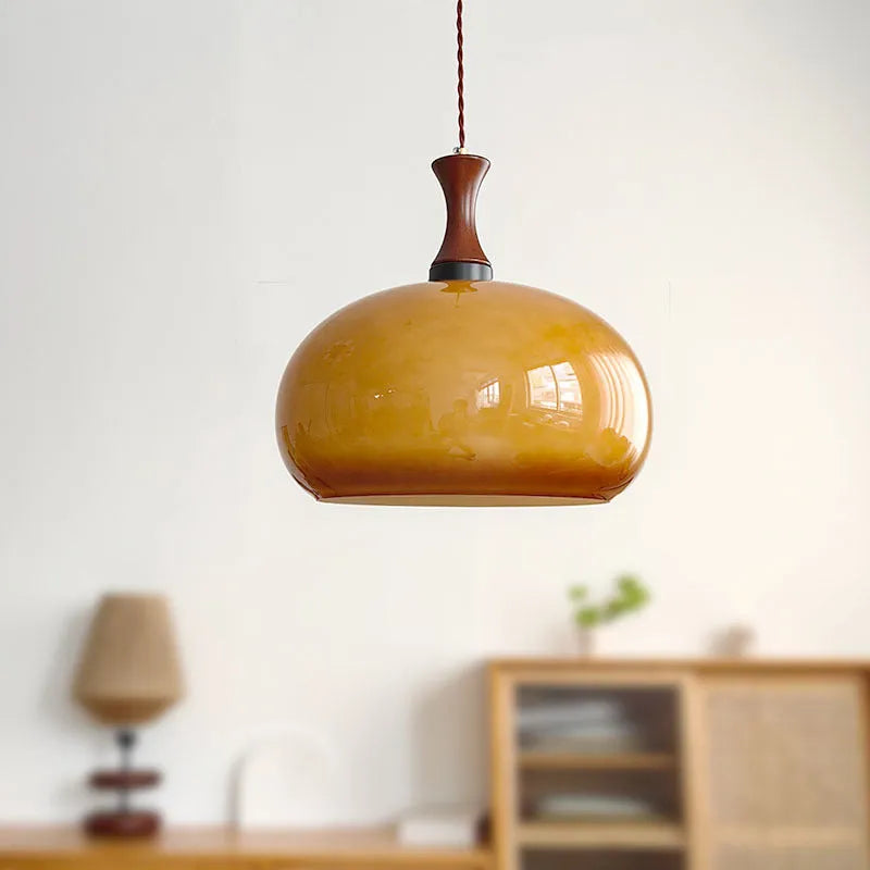 Retro glass pendant light semicircle 30cm tawny white tricolour for home ceiling