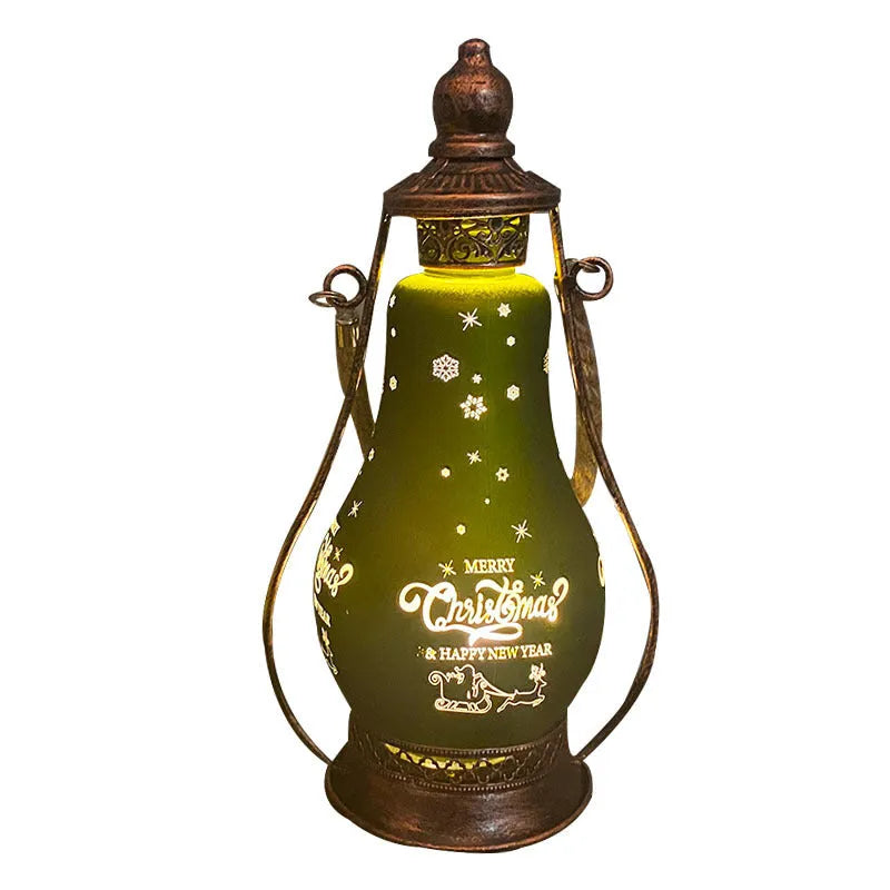 New Chinese style glass LED oil lamp ornament in red, hanging as decorative Christmas lighting.