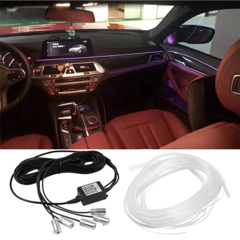APP cold light strip car interior decoration with RF remote control and 6m soft rubber light pipe