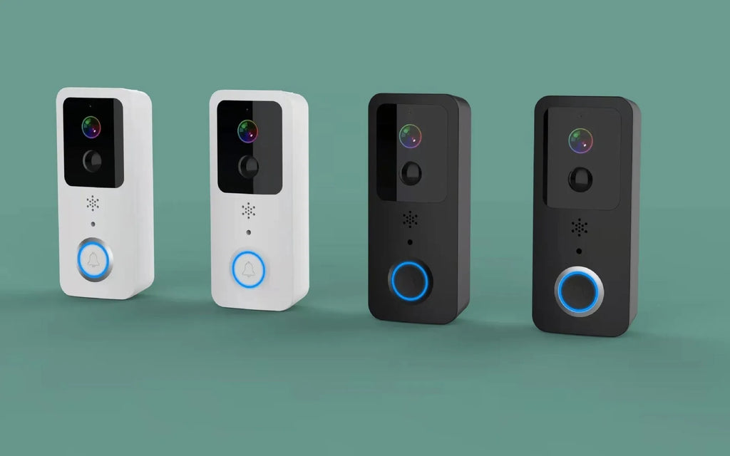 Black and white smart waterproof visual doorbell with remote intercom on a wall