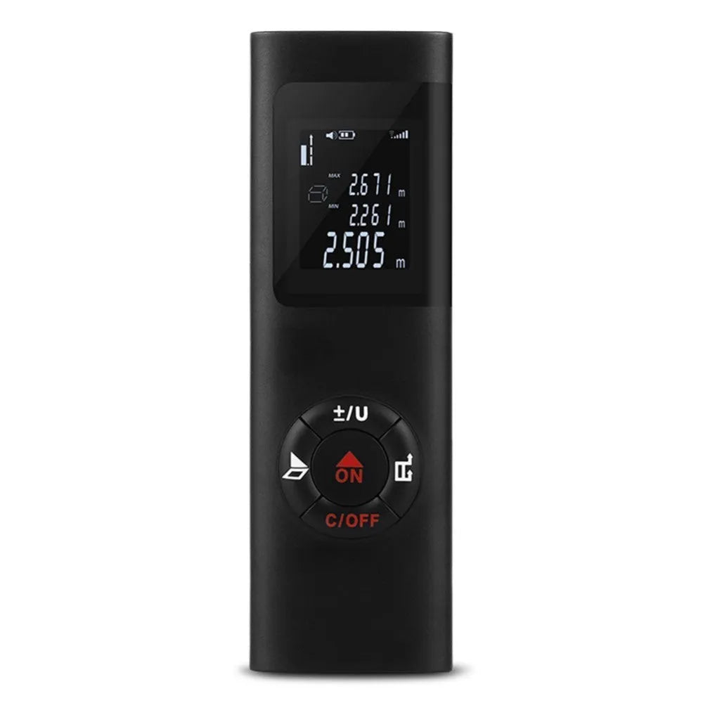 Mini laser range finder 40m with backlit LCD display and black ABS enclosure