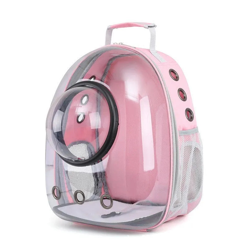 Grey PC plastic astronaut-style cat carrier bag with a side opening panel.