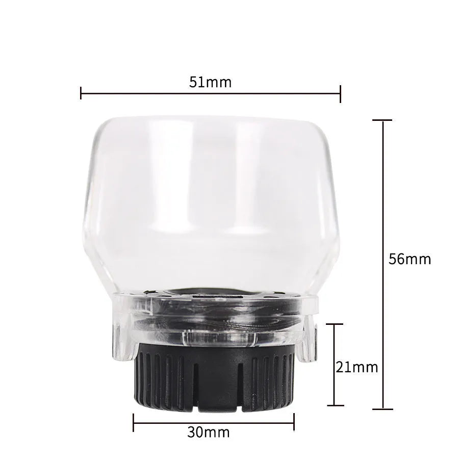 Clear plastic Delta grinder protective horn cover with threaded mounting port.