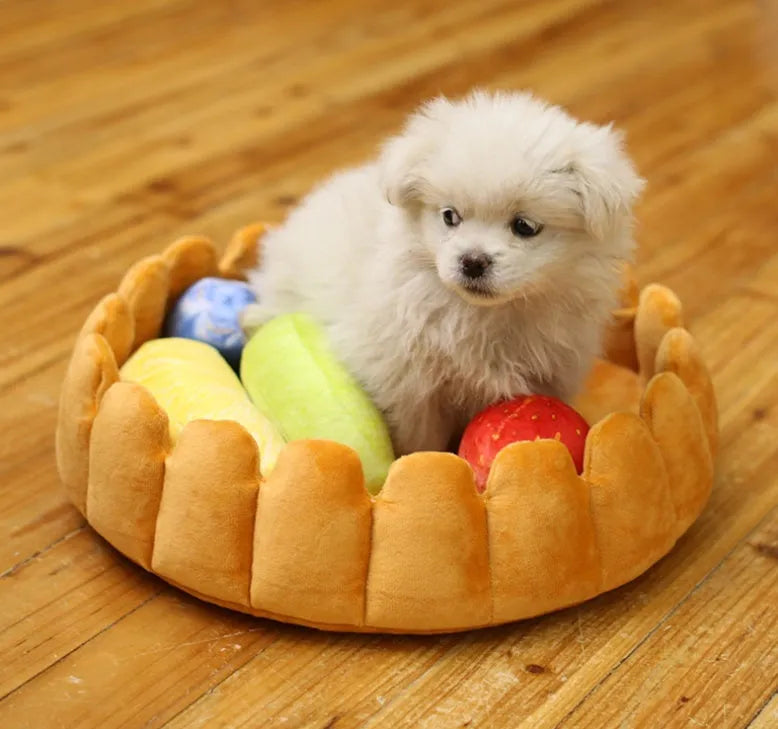 Fruit tart shaped pet bed cushion in cashmere for cats and dogs 42cm