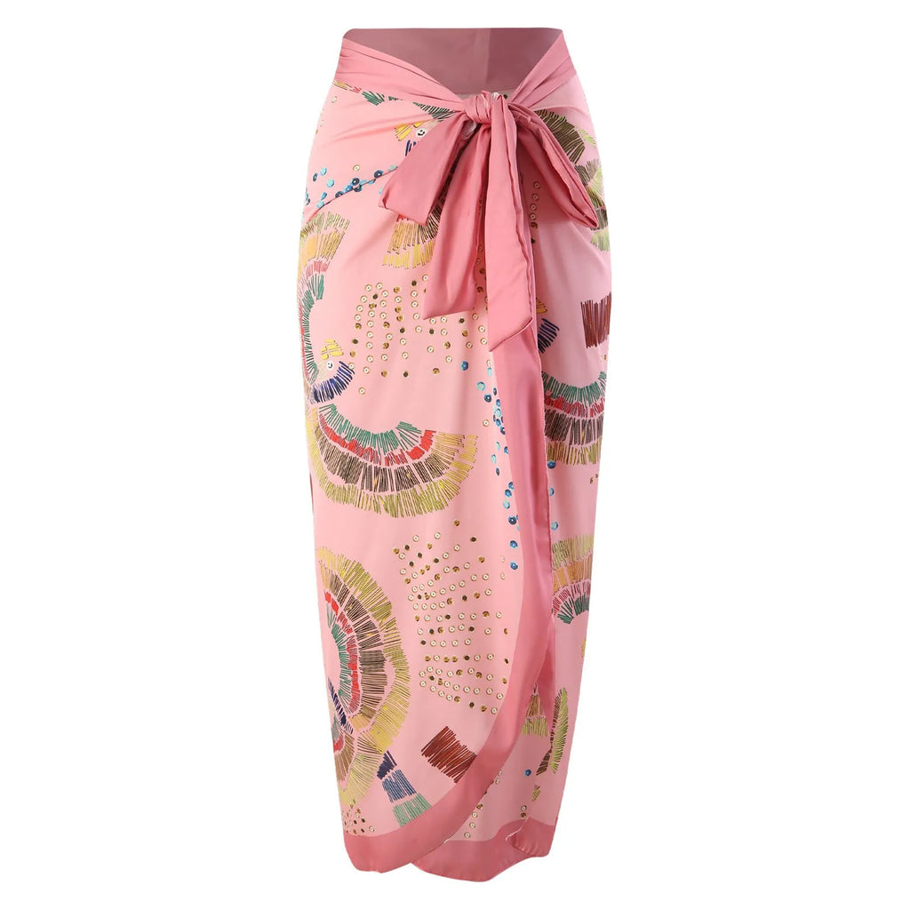 French retro one-piece backless swimsuit with matching gauze skirt in blue or pink colours