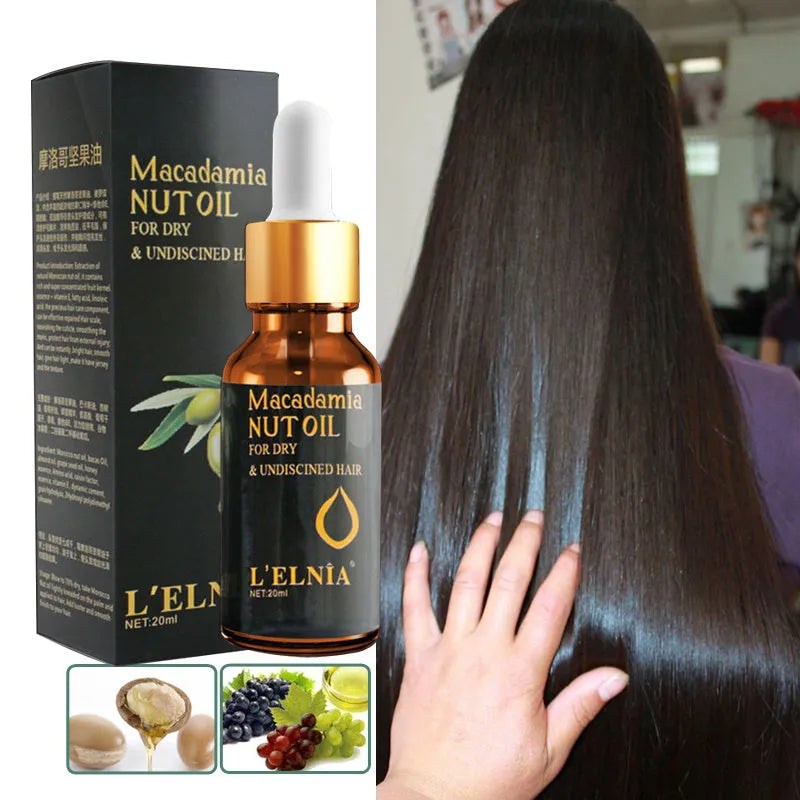20ml bottle of hair essential oils with Moroccan walnut oil blend for repair and shine