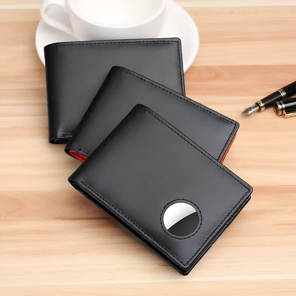 Fashion men leather tracker wallet with stripe pattern in black, head layer cow leather, multi-function anti-theft design