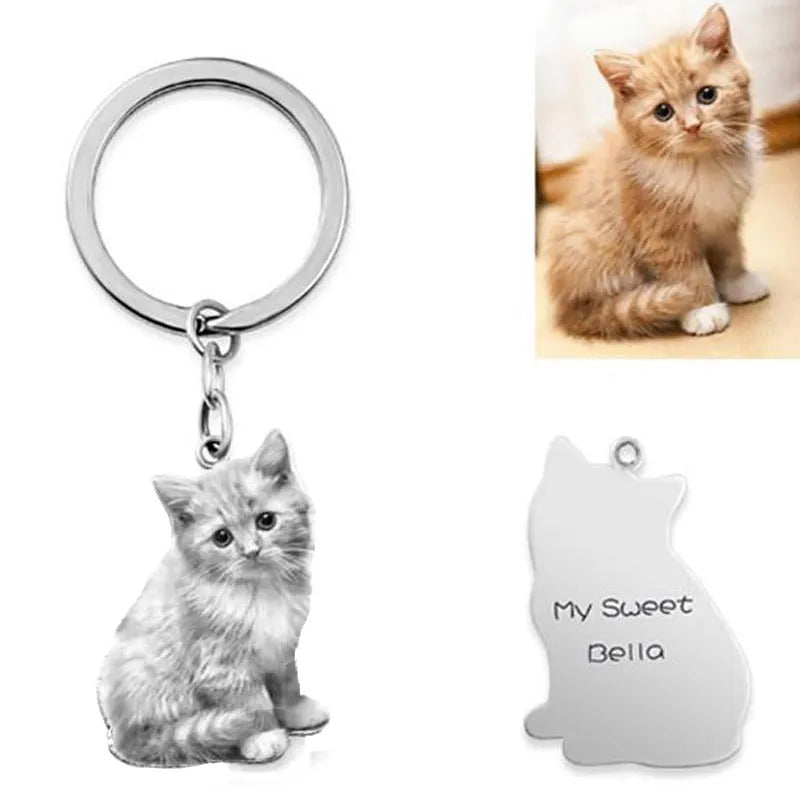 Custom pet photo titanium steel pendant on cross box chain, unisex necklace keychain style