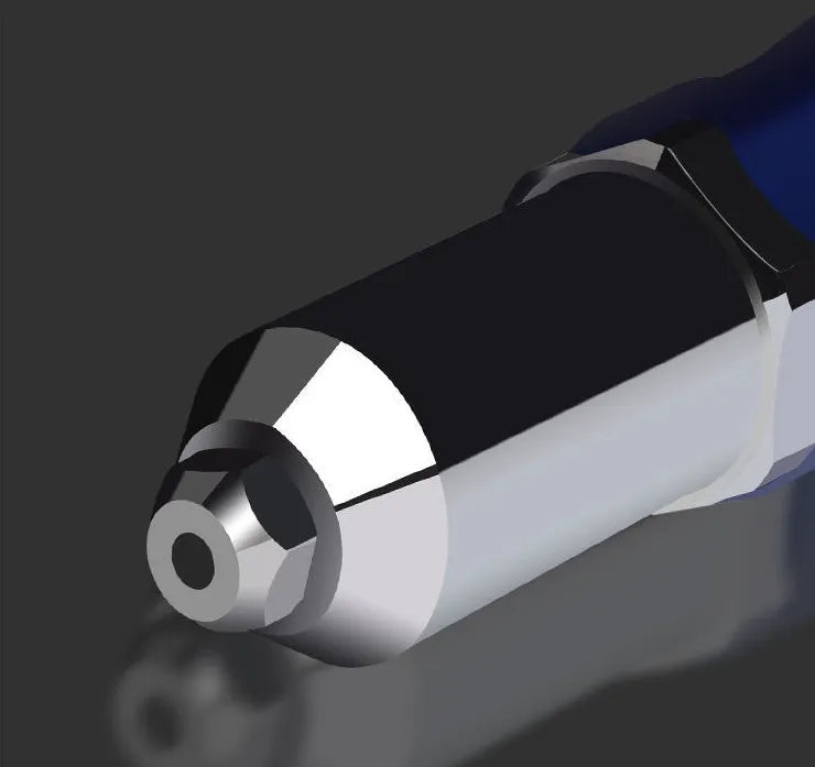 Electric rivet gun in blue and black, 160mm length, carbon steel and plastic body, with auxiliary grip