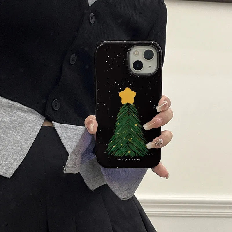 Soft two-in-one mobile phone case with fall protection, Feilin material, for iPhone, Christmas tree pattern