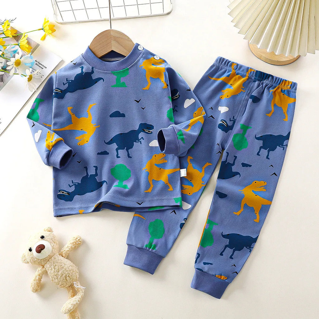 Children's Suit Pure Cotton Baby Clothes Warm Loungewear Autumn Clothes Two-Piece Set with Cartoon Pattern Moisture-Absorbing Cotton Fabric for Spring and Autumn Neutral Toddler Pyjamas or Casual Wear