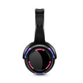 Black silent disco wireless headphones showing head-mounted design and 3.5mm plug.