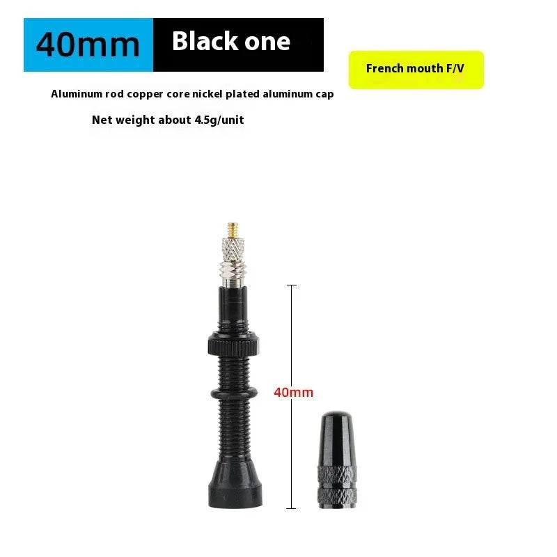 Aluminium alloy bicycle inner tube valve core in black 40mm with transparent washers