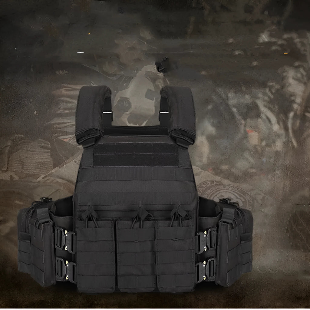 Polyester camouflage tactical vest in army green, black, green CP, or jungle camouflage patterns for outdoor training