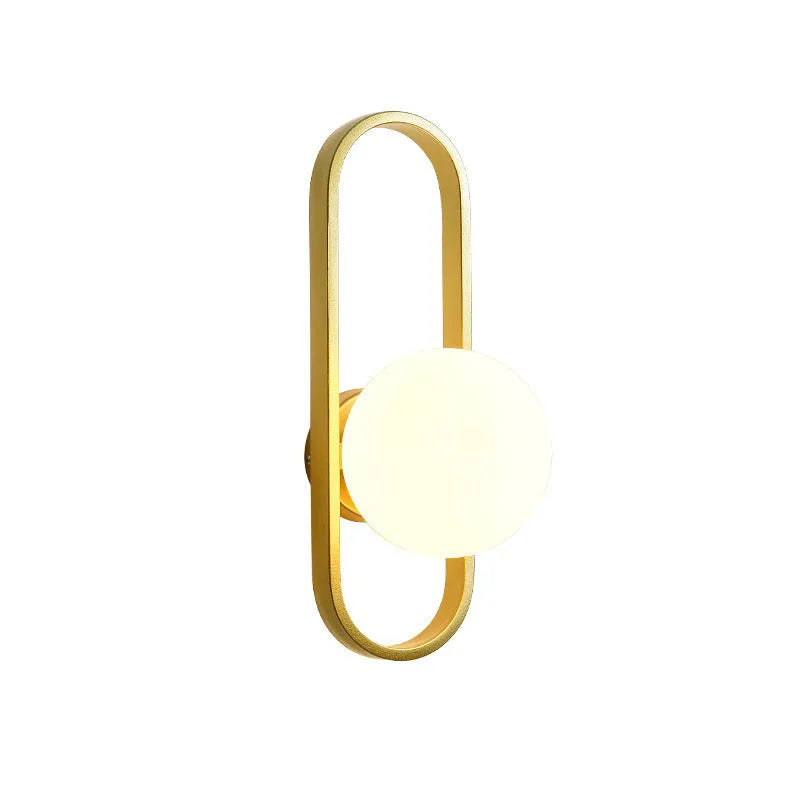 Minimalist glass wall lamp with iron body in black finish mounted beside bed