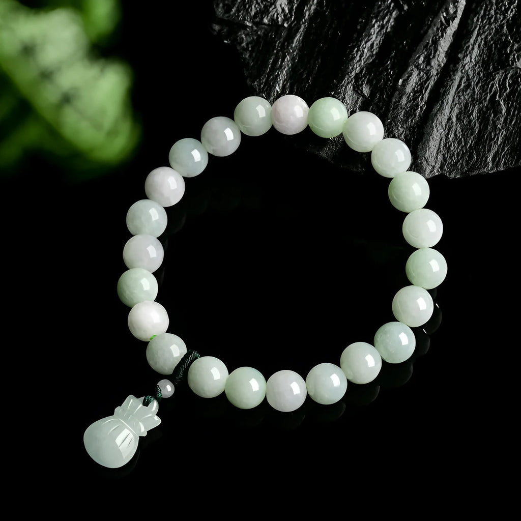 Ice jade bracelet with 8mm flower-shaped jade purse charm in national style
