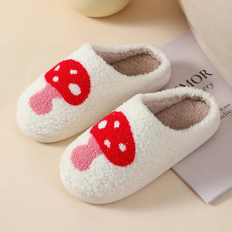 Plush women's cartoon slipper with non-slip PVC sole in Big Love pattern.