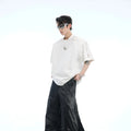 White loose fit short sleeve t-shirt with rhinestone metal zipper patchwork detailing for women