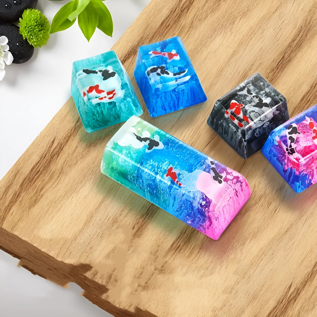 Scenery koi fish pattern resin keycap for Cherry MX switch mechanical keyboard backspace position
