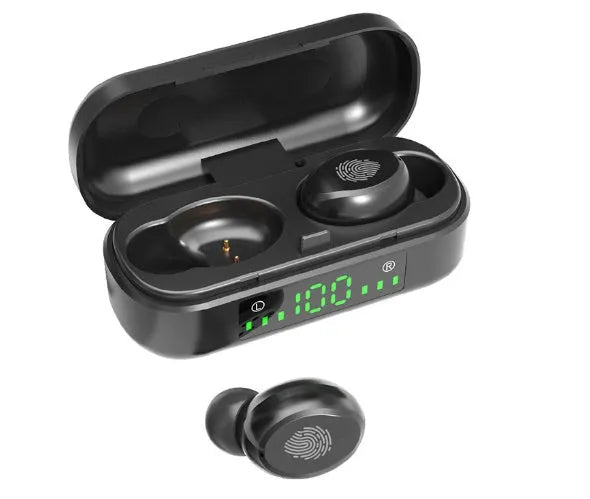 Black sports wireless Bluetooth headset V8 with earplug design for gym and running